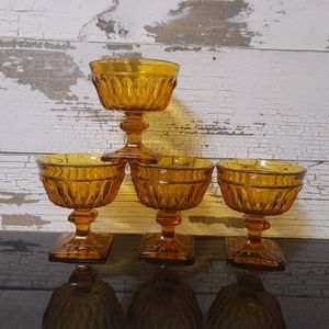 4 Vintage Champagne Amber Indiana Glass Mt. Vernon Sherbets, Ice Cream Dishes